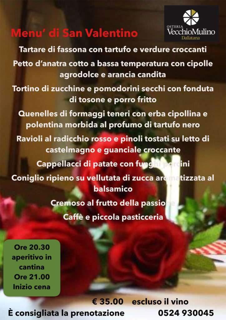 Saint Valentine Menu